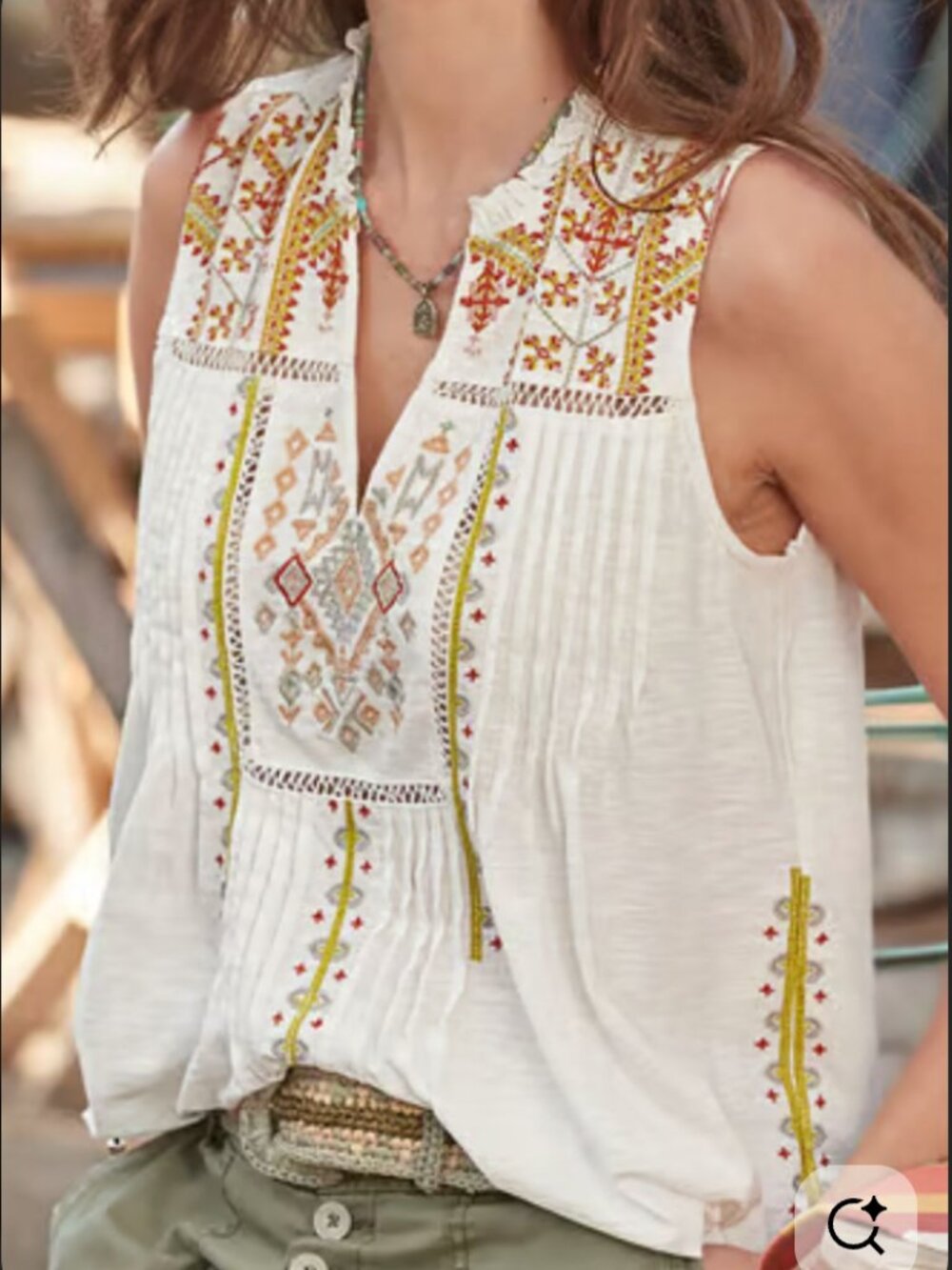 Sundance Embroidered Sleeveless V-Neck Top
